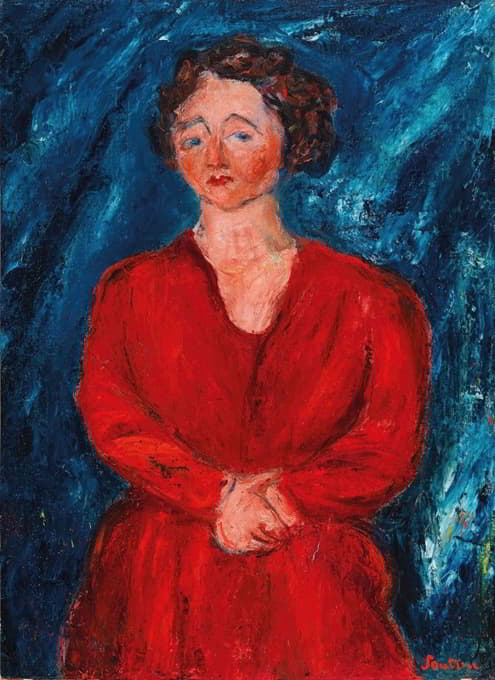 Chaïm Soutine - La Femme en rouge au fond bleu
