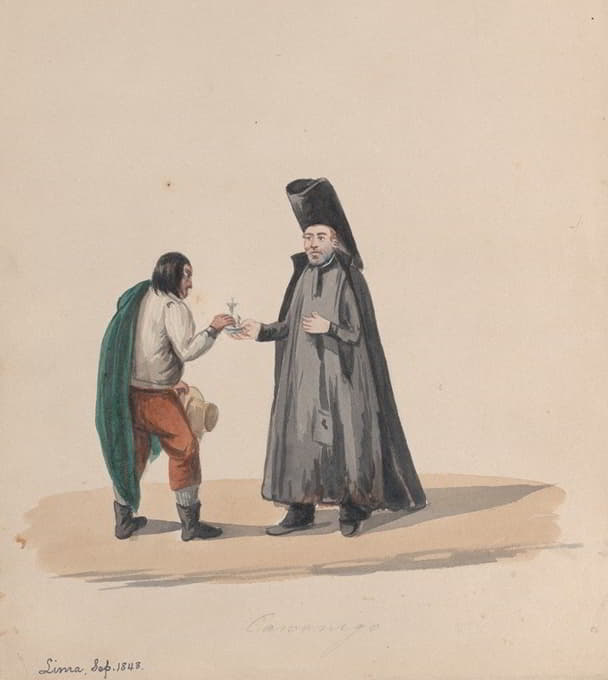 Francisco Fierro - A canon handing a crucifix to a man