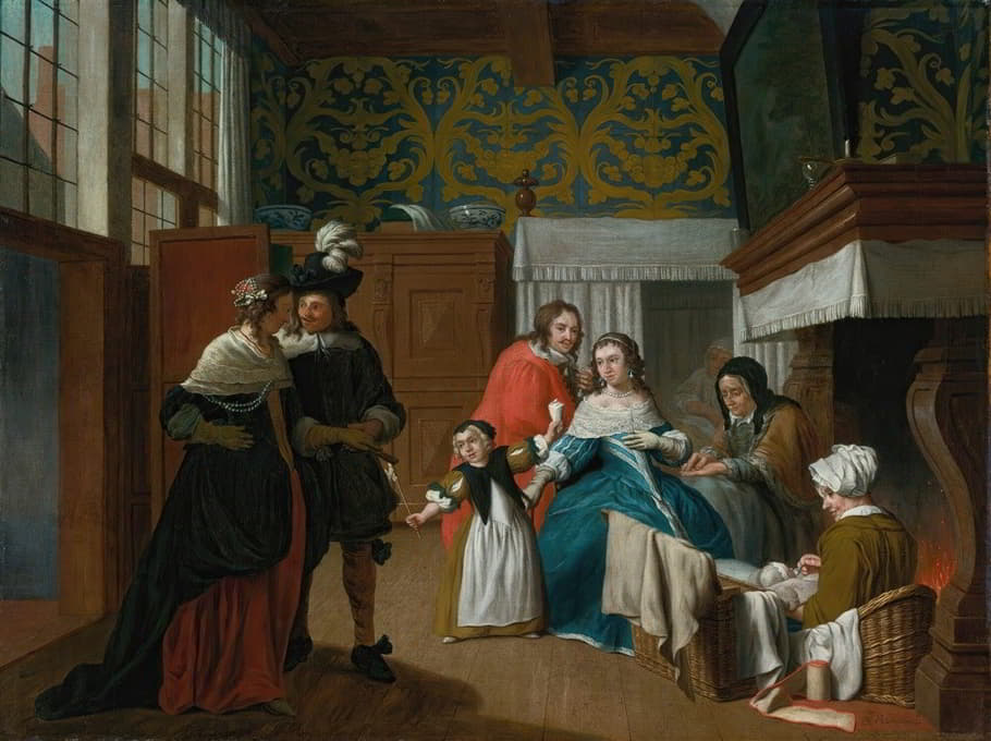 Jan Josef Horemans the Younger - A Sick Woman With Her Family And Attendants In An Interior