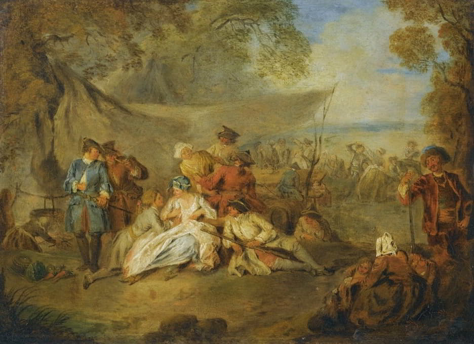 Jean-Baptiste Pater - Figures Resting In A Military Encampment