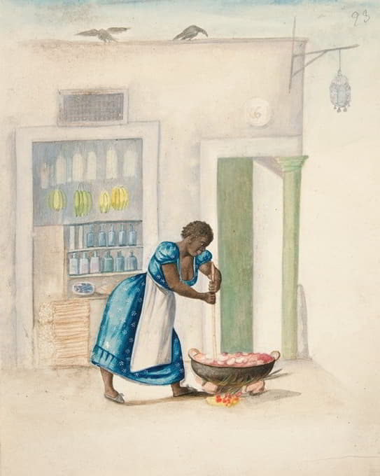 印度妇女在火上搅拌水壶