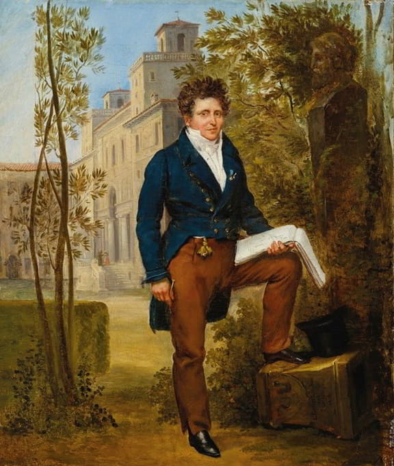 Louis-Vincent-Léon Pallière - Portrait of Nicolas-Pierre Tiolier (1784-1843), standing in the gardens at Villa Medici