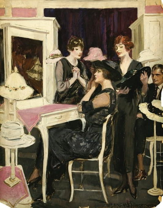 Clarence F. Underwood - Women in a Hat Shop