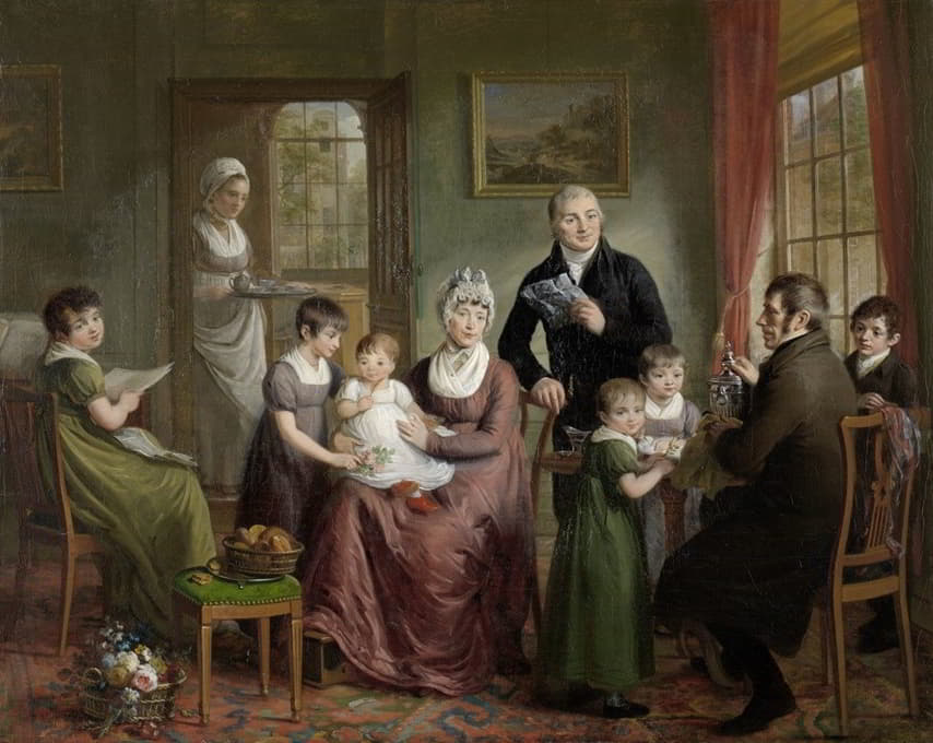 Adriaan de Lelie - Portrait of the Family of Adrianus Bonebakker with Dirk L. Bennewitz