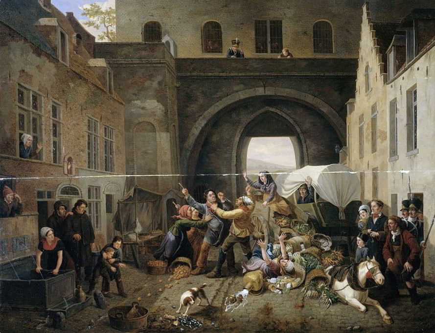 Constantinus Fidelio Coene - A Collision at the Porte de Hal, Brussels