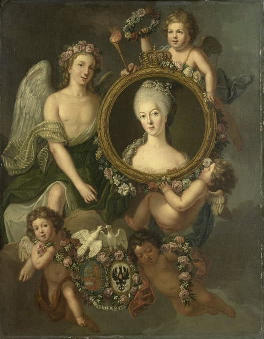 1767年10月4日，普鲁士威廉敏娜在柏林与威廉五世王子结婚的纪念章上的肖像（弗雷德里卡·索菲亚·威廉敏娜）