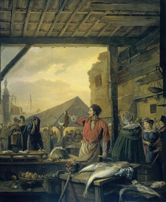 Ignatius Josephus Van Regemorter - The Fish Market in Antwerp, Ignatius Josephus Van Regemorter