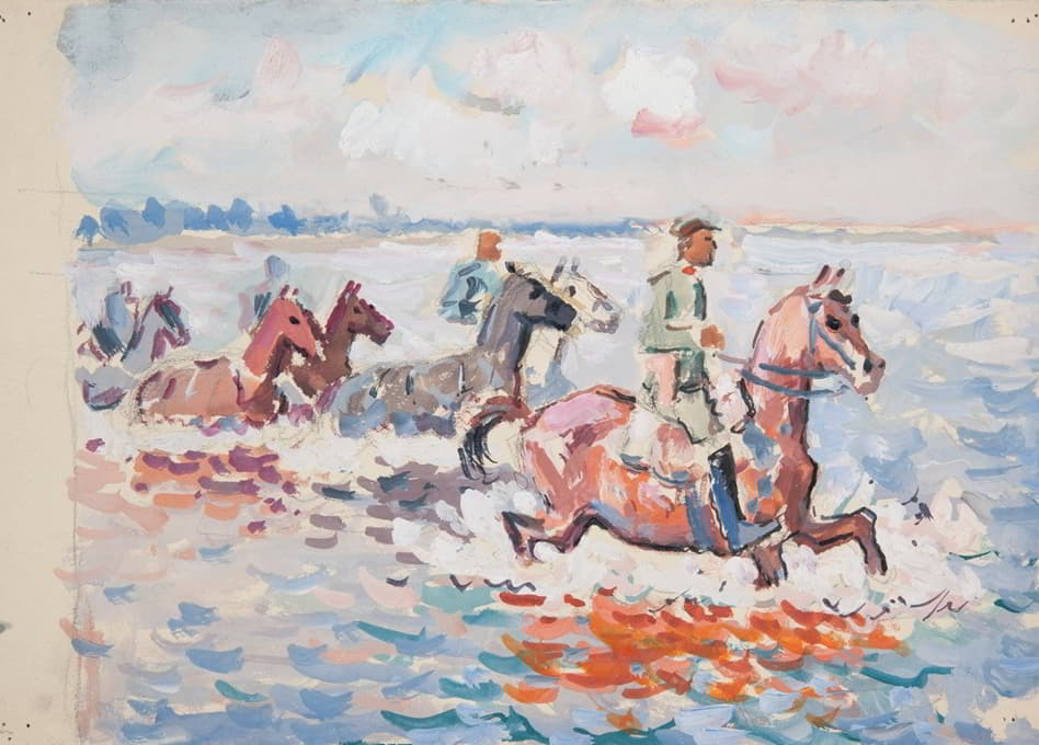 Ivan Ivanec - Wojskowi na koniach przeprawiający się przez rzekę