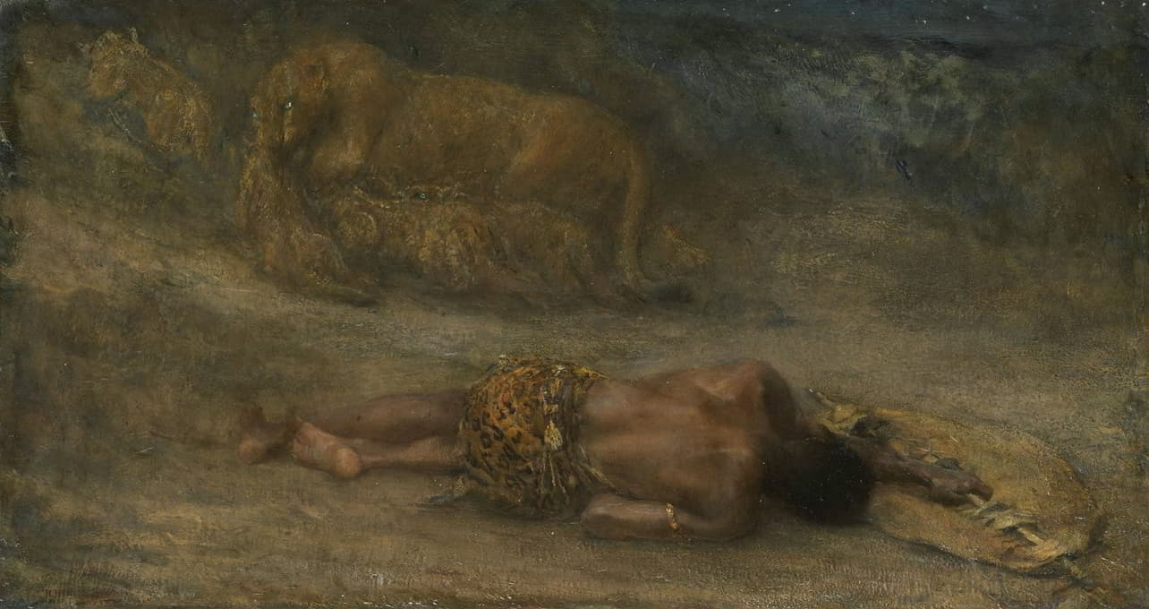 一只母狮和她的幼崽以及一个名叫复仇女神的死去的黑人男子