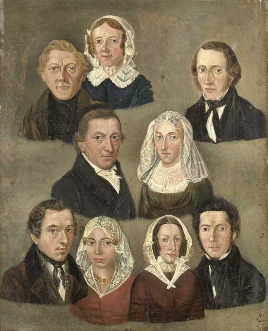 艺术家父母杜威·马滕斯·坦斯特拉和理发师辛德里克斯·西卡马与家人的肖像