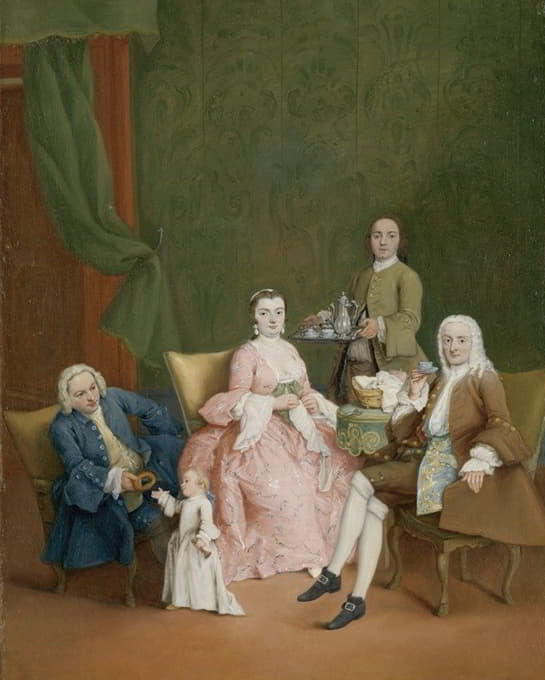 一个威尼斯家庭的肖像，一个男仆端着咖啡
