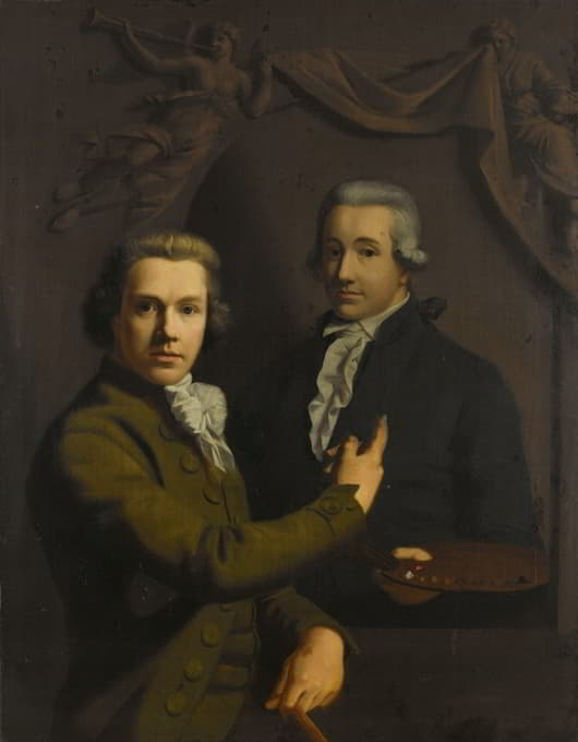 自画像，指向艺术家已故同事德克·雅各布斯·普洛埃格斯马（1769-1991）的肖像