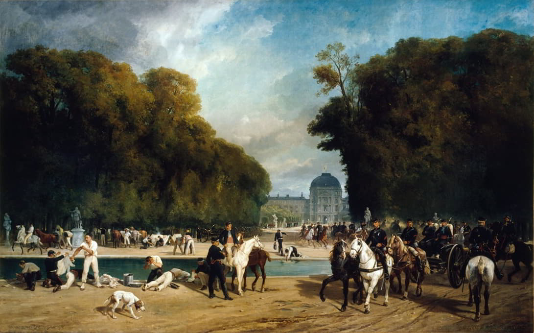 Alfred Decaen - L’Artillerie campée dans le jardin des Tuileries (fin septembre 1870)