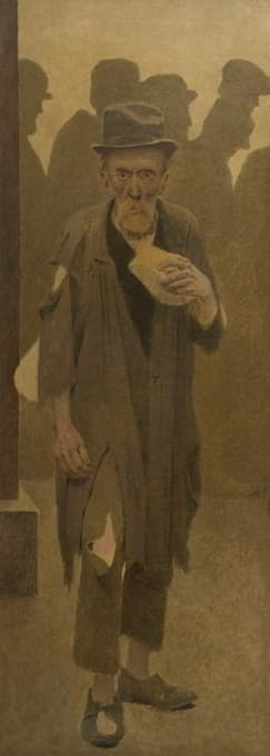 Fernand Pelez - La Bouchée de pain; vieil homme en haillons, de face, tenant un morceau de pain