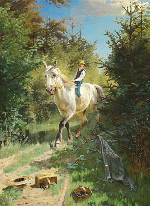 森林里骑着白马的男孩