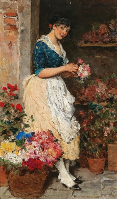 Eugen von Blaas - A Venetian Flower Girl