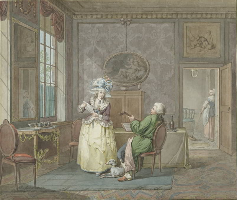 Jacobus Johannes Lauwers - Musicerend paar in een interieur