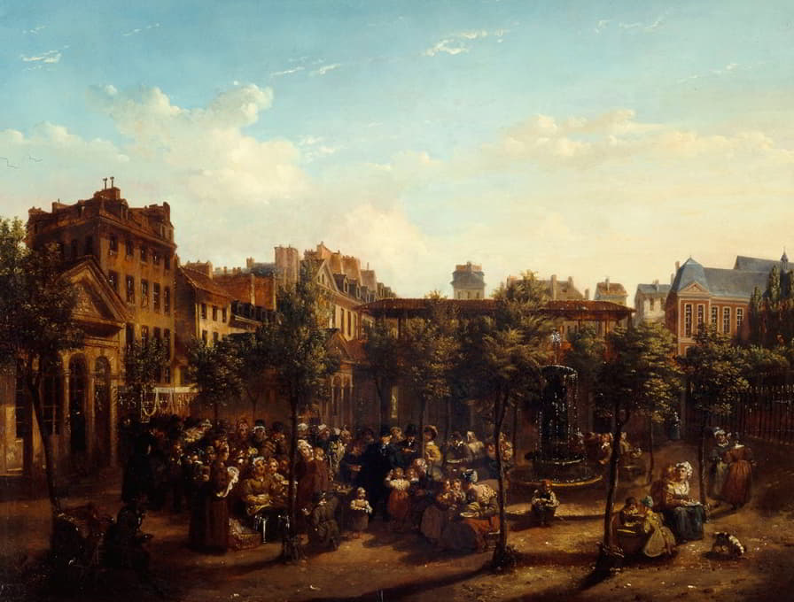 Jean Baptiste Lecoeur - Edme Champion (1764-1852), dit ‘l’homme au petit manteau bleu’, distribuant de la soupe et du pain sur la place du marché Saint-Martin