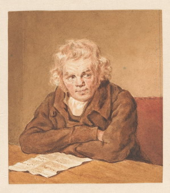 卢伦斯·范沙克的肖像，坐在桌子旁看书