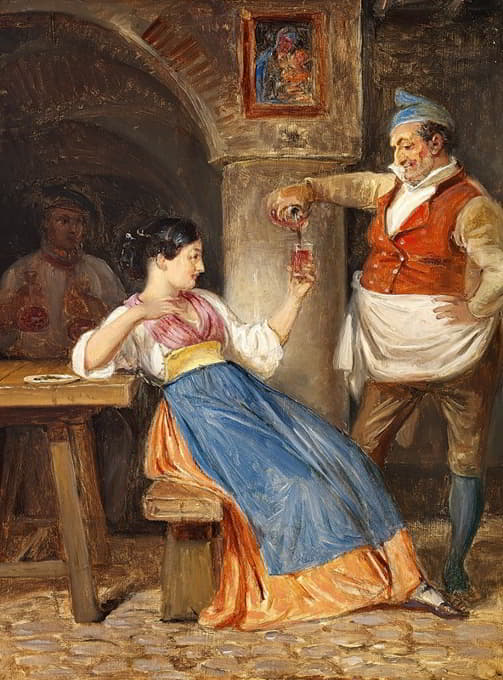 克罗地亚人为一个年轻的意大利女孩倒红酒