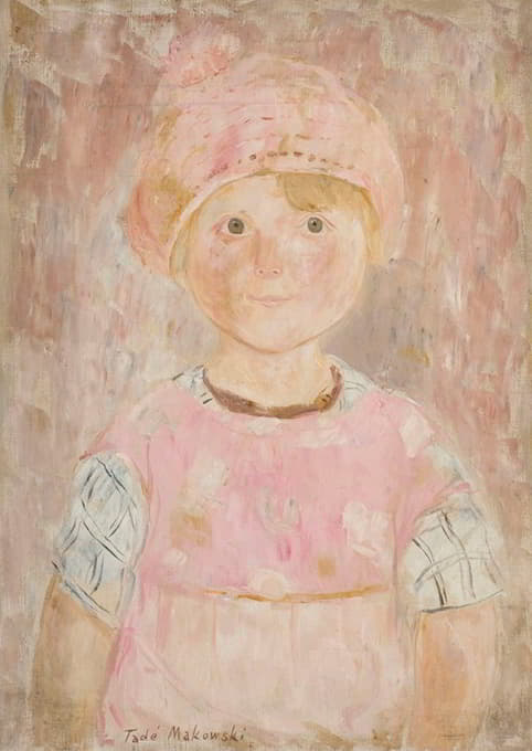 一个穿粉红色衣服戴粉红色帽子的女孩
