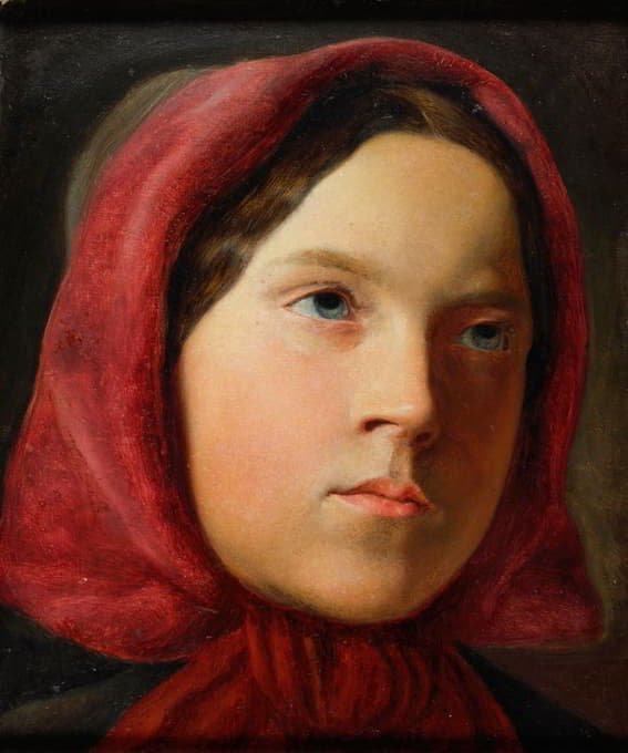 Johann Baptist Reiter - Junge Frau mit rotem Kopftuch