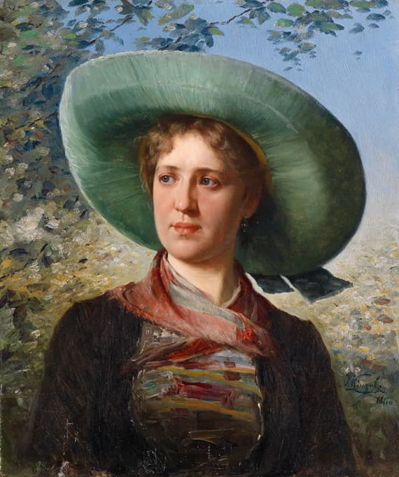 Josef Kinzel - Portrait einer jungen Frau in Tracht
