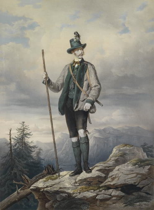 Josef Kriehuber - Kaiser Franz Joseph I im Ischler Jagdkostüm