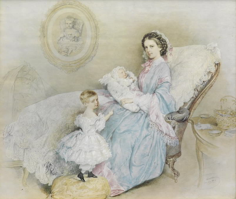 Josef Kriehuber - Kaiserin Elisabeth mit ihren Kindern