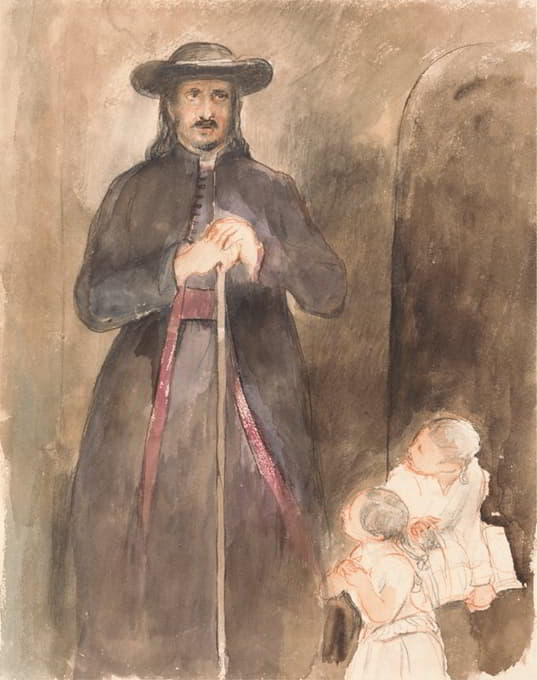 Sir David Wilkie - A Priest with Two Children