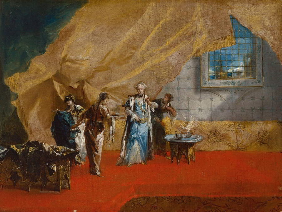 Giovanni Antonio Guardi - Interior,A Sultana taking Coffee in the Harem