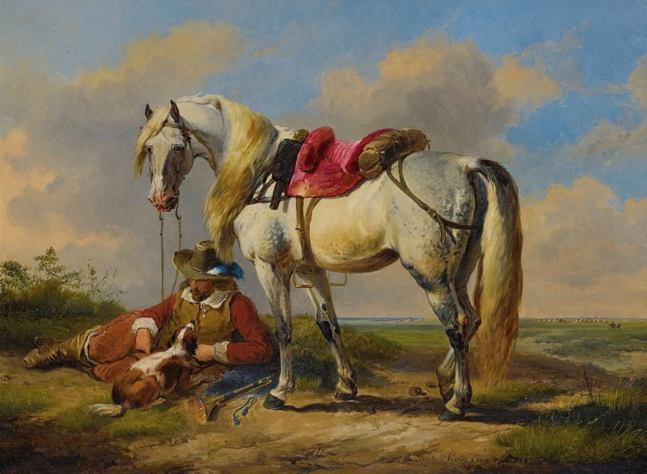 Eugène Joseph Verboeckhoven - A Cavalier At Rest