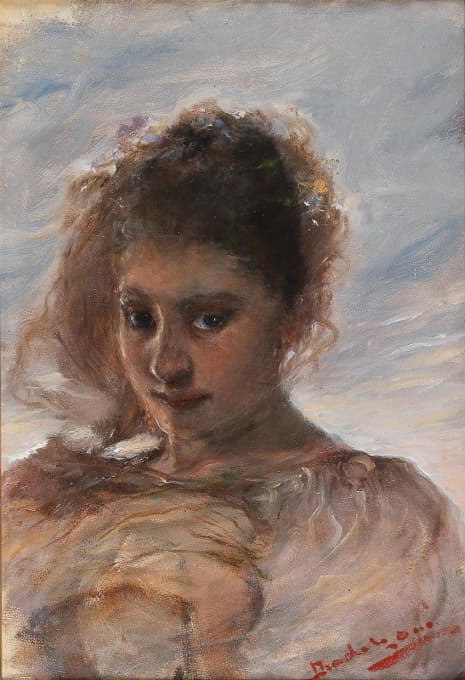 Ottó Baditz - Bildnis einer jungen Frau vor Wolkenhintergrund