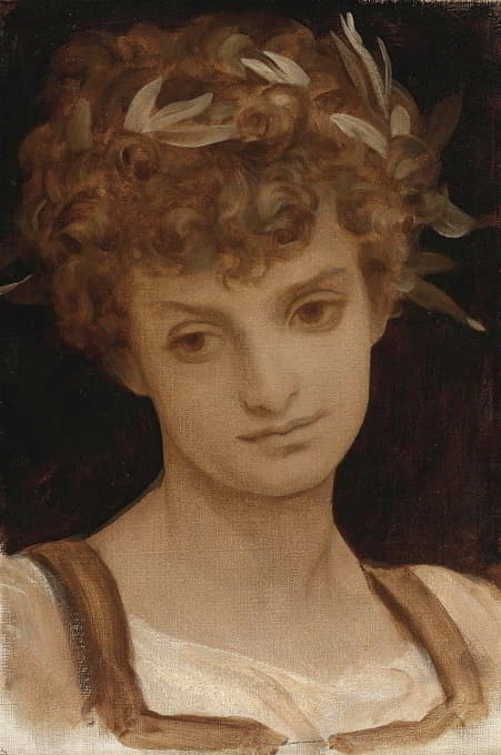 Frederic Leighton - Study Of A Girl’s Head, Wreathed In Laurel