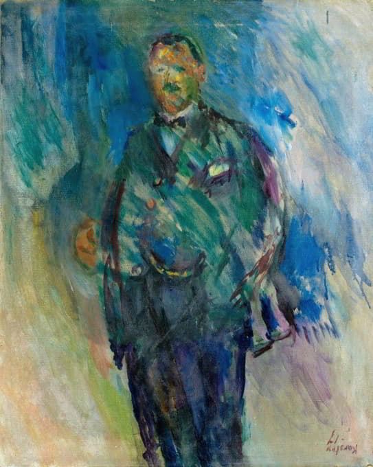 一个穿着礼服外套的男人，被认为是艺术家亨里克·隆德