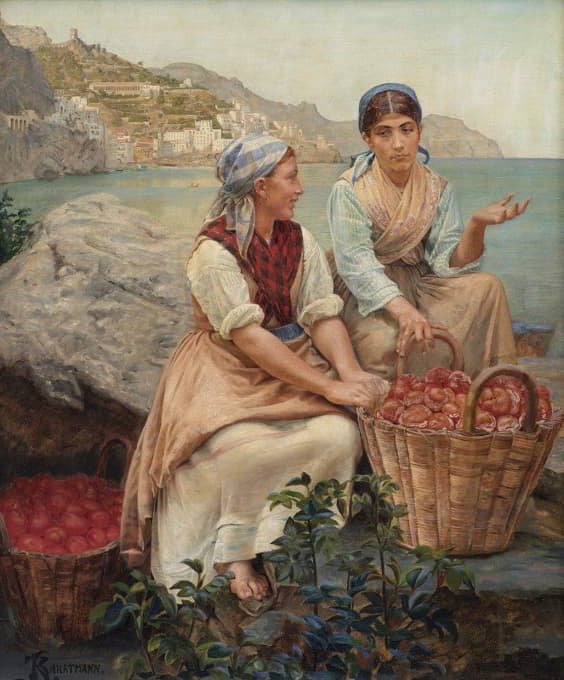 篮子里装着西红柿的意大利女孩