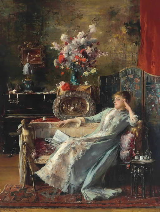 Mihály Munkácsy - Young Woman sitting on a Sofa