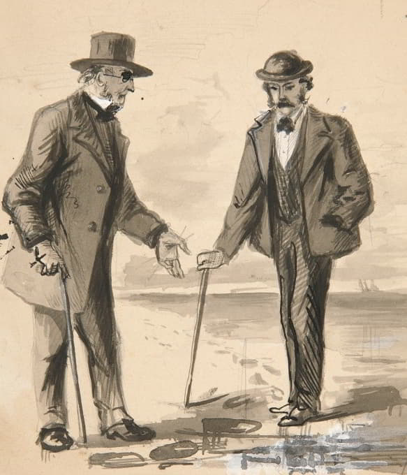两个男人在海边聊天