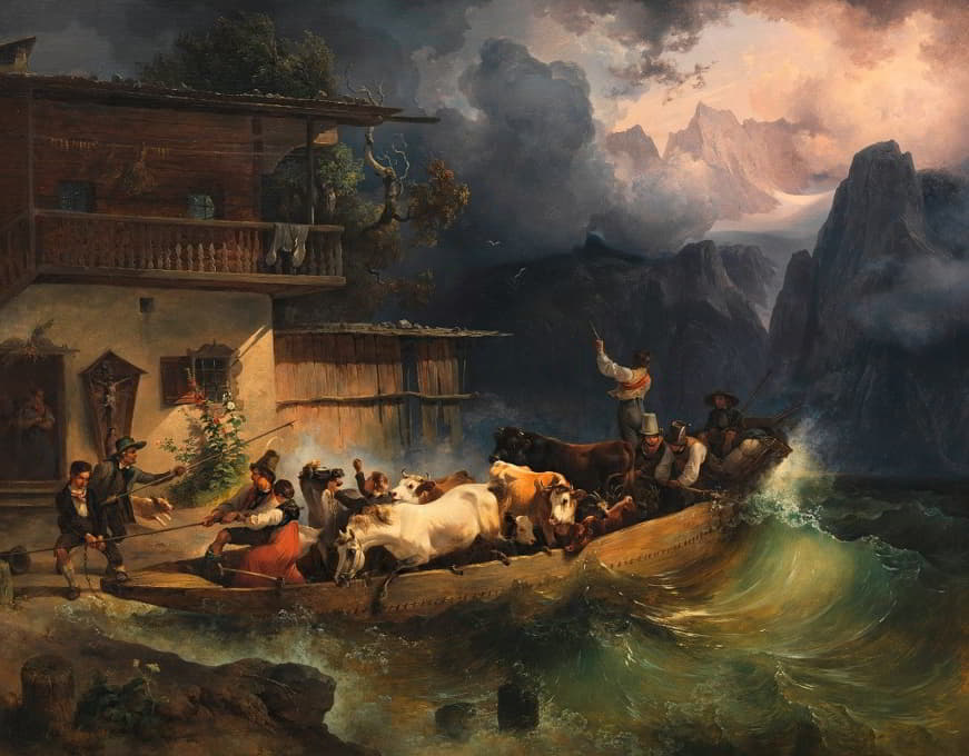 Friedrich August Matthias Gauermann - Ein Alpenschiff im Sturm