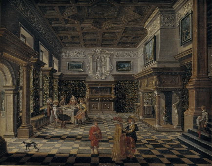 豪华的文艺复兴时期室内，配有宴会