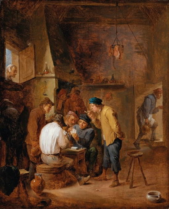David Teniers The Younger - A tavern interior with boors playing cards