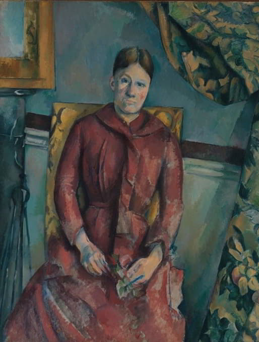 塞尚夫人（Hortense Fiquet，1850-1922）穿着红色连衣裙