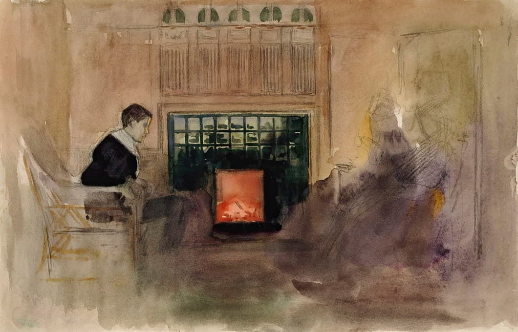 采访基洛的艺术家别墅，埃里克坐在火炉旁
