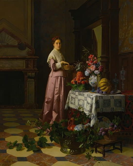 David Emil Joseph de Noter - An Interior With Fruit And Flowers
