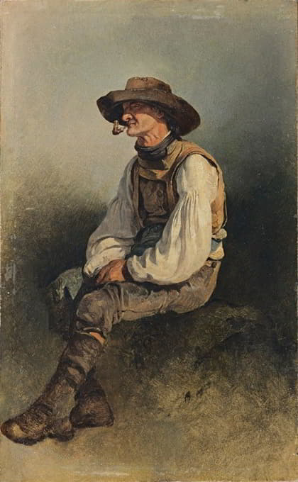 Friedrich Gauermann - Bearded Man Smoking a Pipe