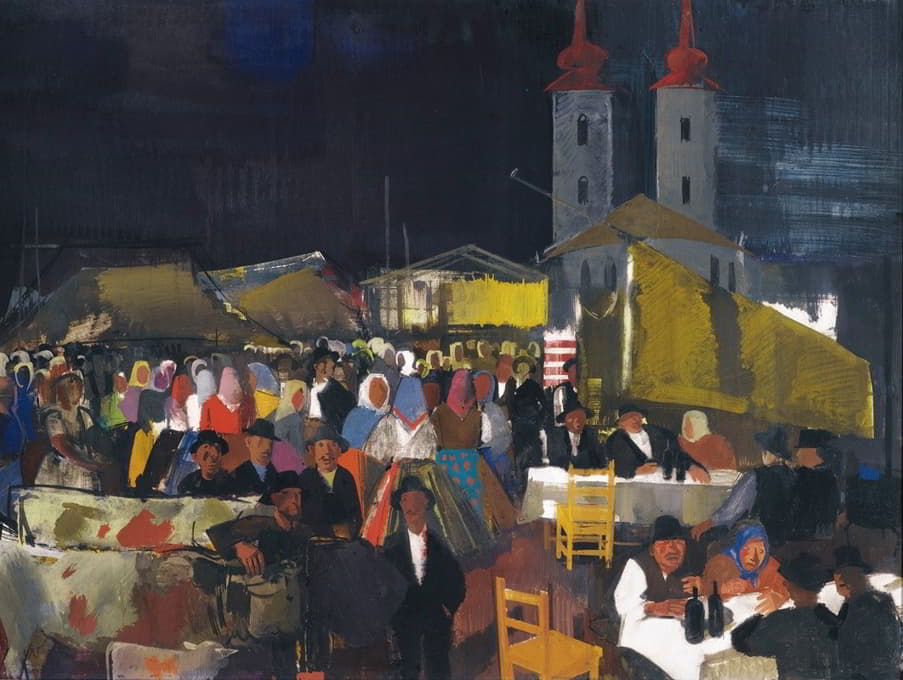 Vilmos Aba-Novák - Figures In a Village Market