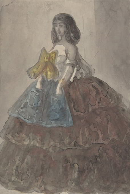 Constantin Guys - Woman in a Tiered Gown with a Large Bow