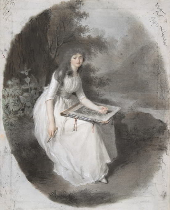 18世纪晚期至19世纪，一位坐在树下的年轻女士的肖像画
