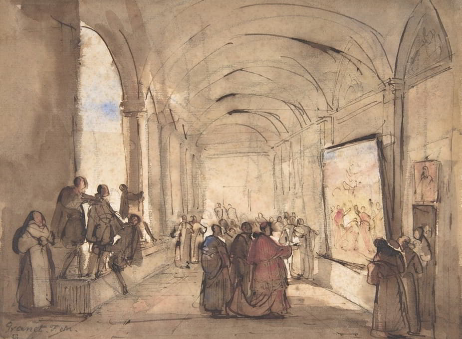 François-Marius Granet - A Cardinal Examining a Painting in a Cloister