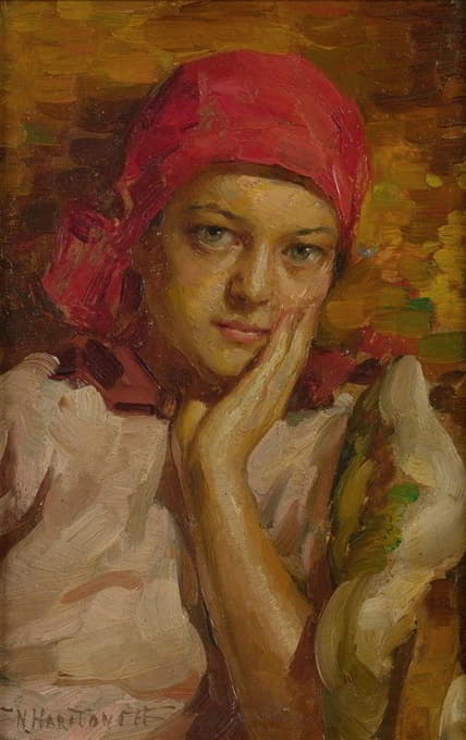 一个戴红领巾的女孩的肖像